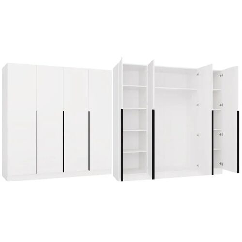 Senso 4D - Armoire - 4 portes, poignées dorées - pour le salon et la chambre - 200x200x56,5 cm - Blanc