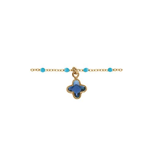 Bracelet Argent Doré Boules Résine Turquoise Pampille Trèfle Cristal Bleu 15+3cm