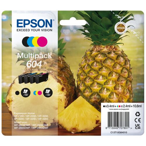 Epson 604 cartouche d'encre 4 pièces Original Rendement standard Noir, Magenta et Jaune