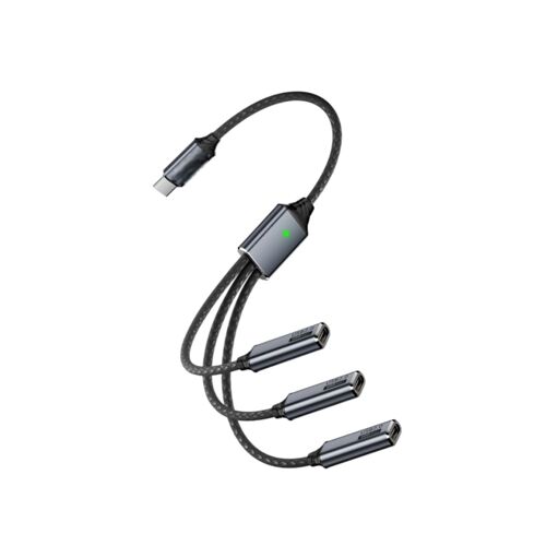 Câble adaptateur Type-C 3-en-1 ¿ USB-C tressé en alliage d'aluminium, splitter pour charge et données, hub OTG pour téléphone, tablette, PC