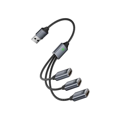 Câble répartiteur USB 3-en-1 - Alliage d'aluminium, câble tressé, adaptateur USB OTG pour téléphone, tablette, ordinateur, charge et transfert, gris