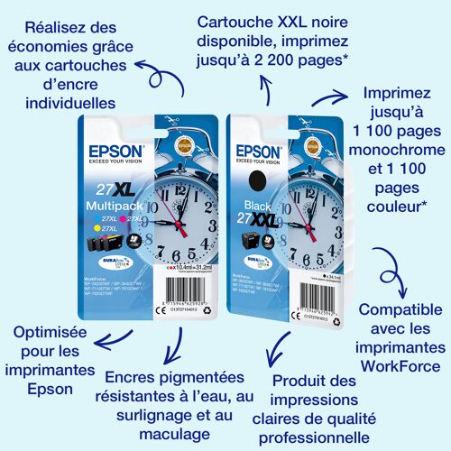 Epson Alarm clock Multipack 3-colour 27XL DURABrite Ultra Ink