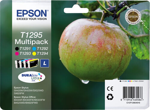 Epson Multipack T1295 (Pomme) - Pack 4 cartouches d'encre - noir, jaune, cyan, magenta - original
