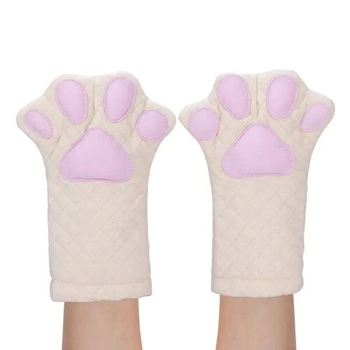 Gants De Cuisine - Pattes De Chat - Coton Blanc Et Rose - Résistance Jusqu'à 250°C - Entretien Facile