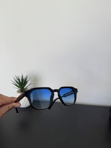 Lunettes De Soleil Homme Femme Uv400 Style Old Money Luxe Vintage Rétro Tendance Monture Noire Verres Bleus Dégradés Carrées Été Fashion