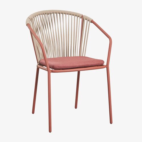 Pack de 2 chaises de salle à manger empilables avec accoudoirs en acier et corde tressée Oklahoma Rouge Argile