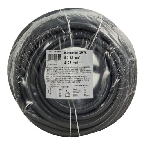 XMvK Câble Extérieur 5x2.5 mm² 25 mètre - Câble Installation Usage Extérieur - Flexible Résistant Aux Intempéries pour Éclairage Jardin et Prises - Max 4600W - Gris