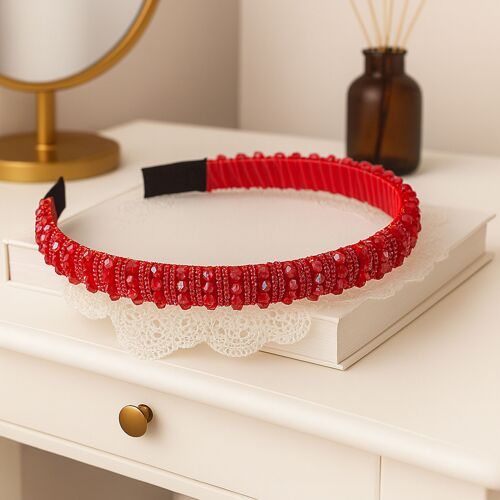 Serre-Tête Fin Bijou Pour Cheveux En Tissu Orné De Perles Et Strass Multi-Rang