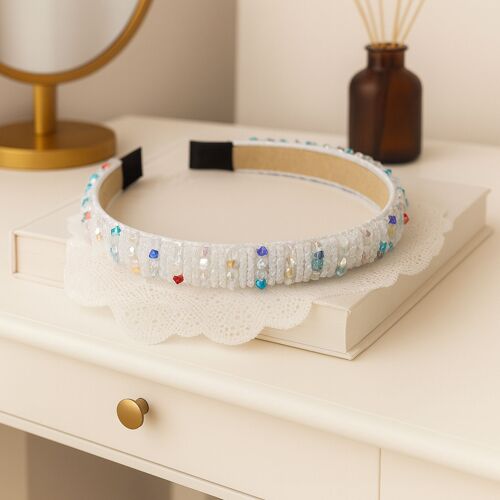 Serre-Tête Fin Bijou Pour Cheveux Orné De Perles Et Strass Multi-Rang Mille Couleurs