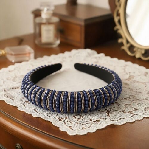 Serre-Tête Large Bijou Pour Cheveux En Tissu Orné De Perles Et Strass Irisés
