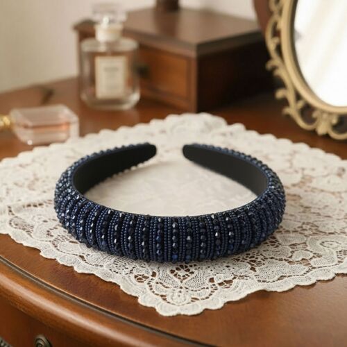 Serre-Tête Large Bijou Pour Cheveux En Tissu Orné De Perles Et Strass Irisés