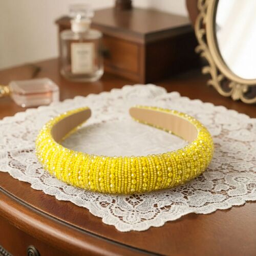 Serre-Tête Large Bijou Pour Cheveux En Tissu Orné De Perles Et Strass Irisés
