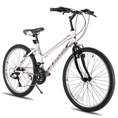 Hiland Vtt 26 Pouces, 21 Vitesses, Double Frein V-Brake, Vélo Tout-Terrain Pour Adolescents Et Adultes, Hommes Et Femmes - Blanc