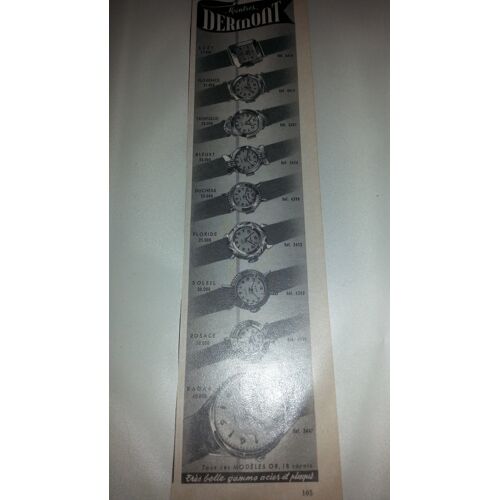 Ancienne Publicité Papier: Montres Dermont, Parue Dans La Presse En 1955
