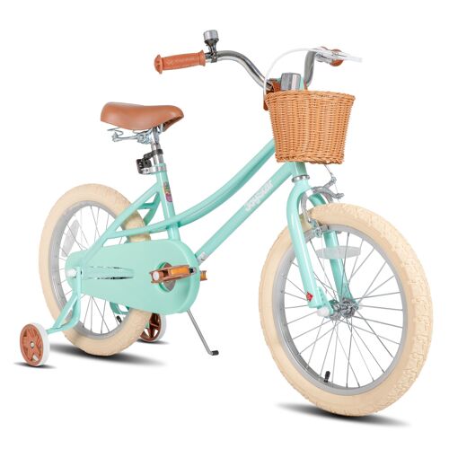 Joystar Vélo Fille Pour Tout-Petits Et Enfants De 5 À 9 Ans, 18"Vélo Enfant Rétro Avec Roulettes, Bicyclette 18 Pouces Avec Béquille - Vert