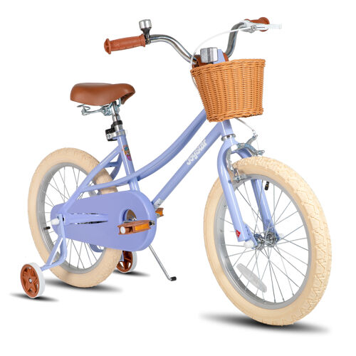 Joystar Vélo Fille Pour Tout-Petits Et Enfants De 5 À 9 Ans, 18" Vélo Enfant Rétro Avec Roulettes, Bicyclette 18 Pouces Avec Béquille - Violet