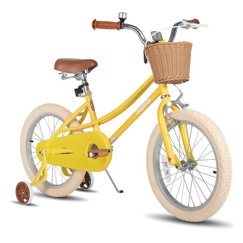 Joystar Vélo Fille Pour Tout-Petits Et Enfants De 5 À 9 Ans, 18" Vélo Enfant Rétro Avec Roulettes, Bicyclette 18 Pouces Avec Béquille - Jaune