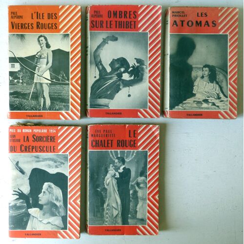 Lot De 5 Romans Populaires Par Paul Alpérine, Marcel Priollet, Jean D'Astor - Éd. Jules Tallandier Coll. Drame Et Amour 1954-55 - Île Vierges Rouges, Ombres Sur Thibet, Atomas, Sorcière Du Crépuscule
