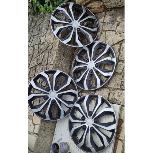 Lot De 4 Enjoliveurs 15 Pouces 15" " Jh-138-15" Taïwan Pat No 124111 Usa Pat No 5700062 Dans État Très Passable Noir Et Argent Black Noir Negro Silver Plata Pour Roue De Voiture Automobile Et Autres