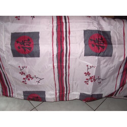 Dessus De Lit Motifs Asiatiques Doublé Rouge Polaire 165x120 Neuf
