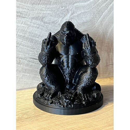 🔥 Figurine Gorille Insolite “Doigt d’Honneur” – Impression 3D PLA Noir Brillant – 9 cm 🔥