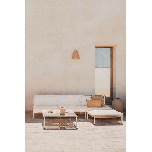 Canapé Modulaire De Jardin 3 Pièces, Pouf Et Table Basse Roubly Beige Amande