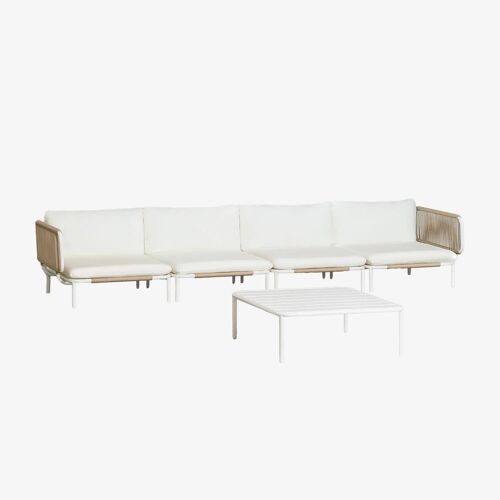 Canapé De Jardin Modulable 4 Pièces Avec 2 Fauteuils D'angle Et Table Basse Roubly Beige Amande