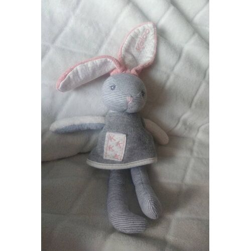 Doudou lapin gris rose rayé kaloo robe pois