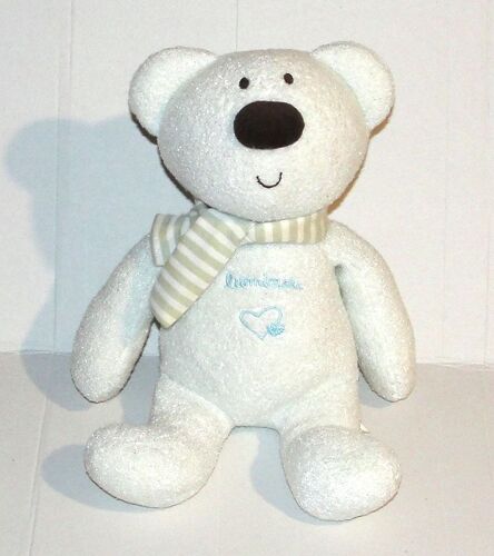doudou ours blanc luminou peluche écharpe rayée beige jemini
