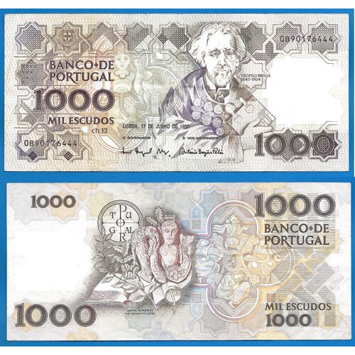 Portugal 1000 Escudos 1993 Teofilo Braga Escudo Billet