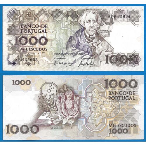 Portugal 1000 Escudos 1987 Teofilo Braga Escudo Billet