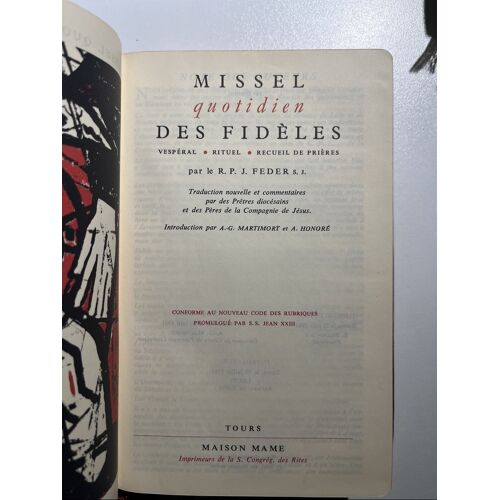 Missel Quotidien Des Fidèles: Vespéral, Rituel, Recueil De Prières. Nr. 323, Par J. Feder, Traduction Par A.-G. Martimort Et A. Honoré