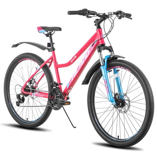 Hiland Vtt Femme 26 Pouces, Cadre Step-Through, 21 Vitesses, Fourche Suspendue, Vélo Tout-Terrain Pour Femmes, Hommes Et Adultes - Rose