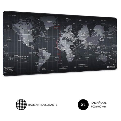SUBBLIM Mousepad World XL Tapis de souris de jeu Noir