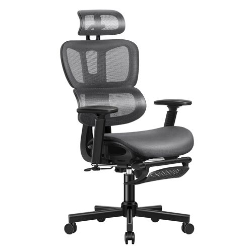 ALFORDSON Chaise de bureau ergonomique en maille, chaise de bureau à haut dossier avec appui-tête réglable, fonction d'inclinaison, support lombaire, Gris
