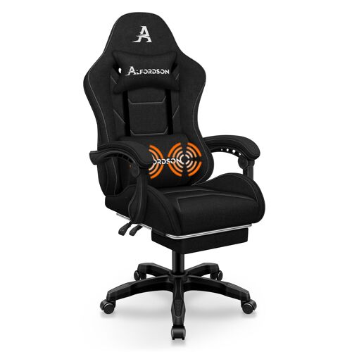 ALFORDSON Chaise de jeu, chaise pivotante, fauteuil de massage, chaise de jeu ergonomique avec repose-pieds rétractable, appui-tête, coussin lombaire de massage, Noir