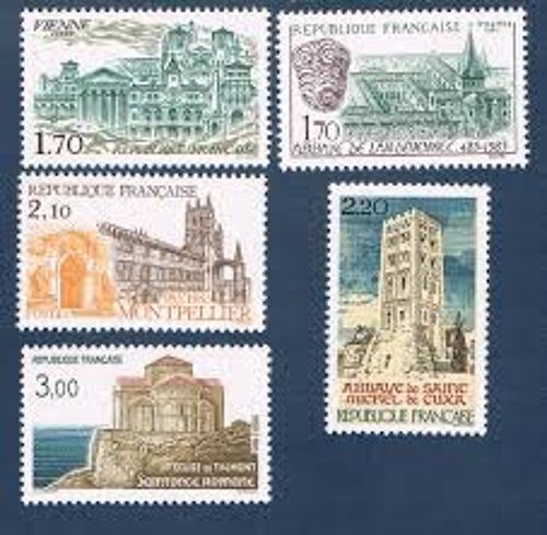 Vienne, Abbaye De Landévennec, Montpellier, Abbaye Saint-Michel De Cuxa, Eglise De Talmont Série Complète Année 1985 N° 2348 2349 2350 2351 2352 Yvert Et Tellier Luxe