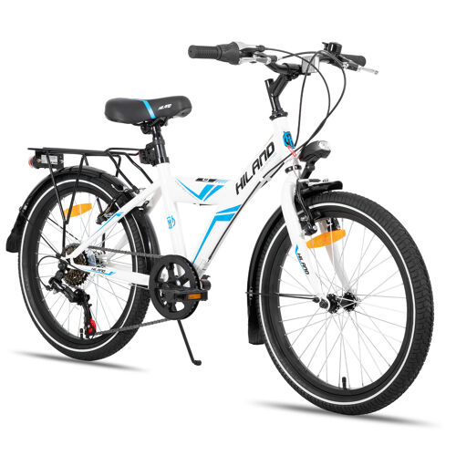 Hiland Vélo Enfant 20 Pouces Pour Garçons Et Filles, Bicyclette Pour Enfants De 5 À 12 Ans Avec Transmission 6 Vitesses Et Béquille – Blanc