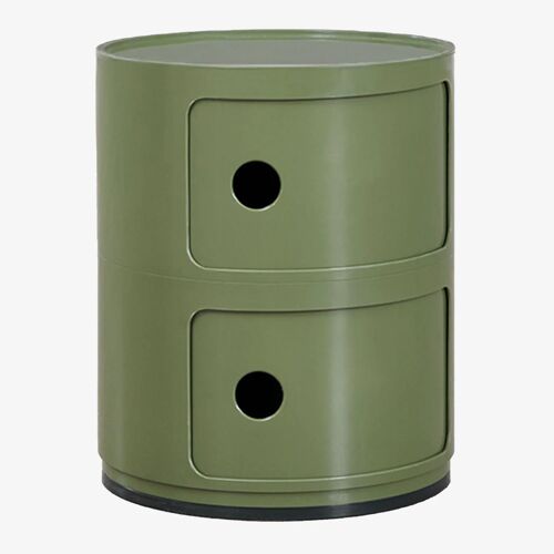 Pack de 2 tables de chevet rondes Ø30 cm avec étagères Babel Vert Olive Intense