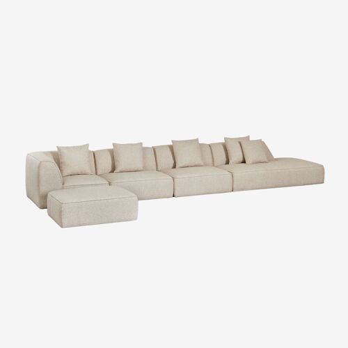 Canapé d'angle modulaire 4 pièces avec méridienne droite et pouf rembourré Cardea