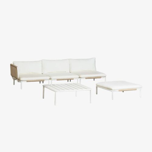 Ensemble De Jardin Avec Canapé D'angle Modulaire 3 Pièces, Table Basse Et Pouf En Acier Roubly Beige Amande