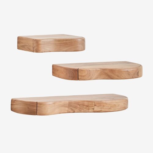 Set de 3 étagères murales avec rangement en bois d'acacia Nireimi Brun Acacia