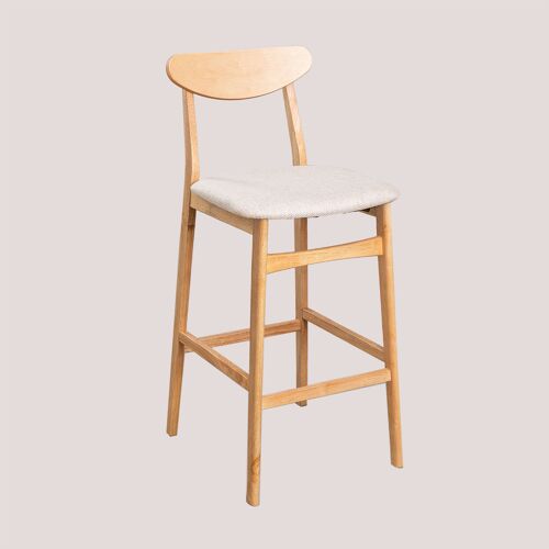 Pack de 4 tabourets hauts en tissu et bois Cloda Bois naturel - Beige de lin