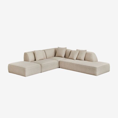 Canapé d'angle modulaire Cardea 3 pièces avec méridienne droite et pouf rembourré
