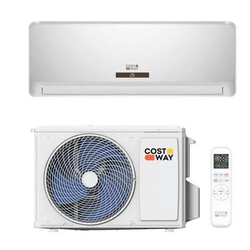 Climatiseur Fixe Mono-Split 12000BTU 3,4 kW Wifi R32 COSTWAY-16-32°C-Pompe à Chaleur--Kit 4M de Liaison Complet-Minuterie 24H-A++