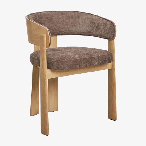 Chaise de salle à manger avec accoudoirs, tapissée et en bois de chêne Olea Marron Chêne