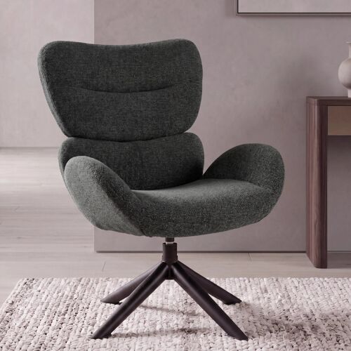 Fauteuil de salon HWC-Q53, fauteuil de salon, chaise de salle à manger, pivotant, métal, chenille (420 g/m²)   vert foncé