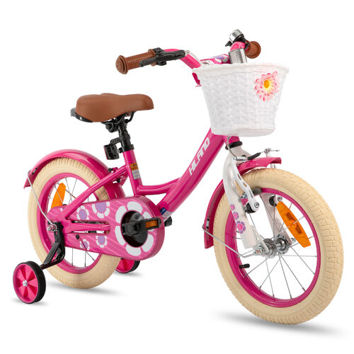 Hiland Vélo Enfant Pour Tout-Petits Et Enfants De 4 À 7 Ans, 16 Pouces Pour Garçons Et Filles Avec Roulettes, Panier, Sonnette Et Porte-Bagages Arrière - Rose
