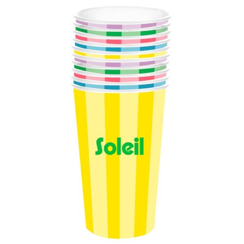 10 GOBELETS CARTON RAYÉS SOLEIL 47CL COLORÉ
