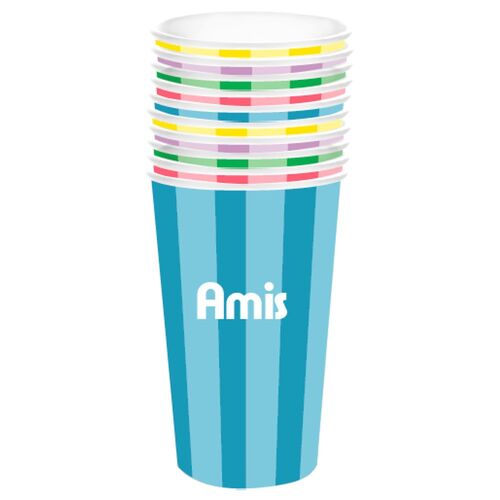 10 GOBELETS CARTON RAYÉS AMIS 47CL COLORÉ
